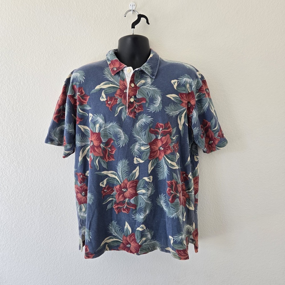 Vintage L.L. Bean Hawaiian Alover Floral Print  Polo Shirt in Large Relaxed Fit